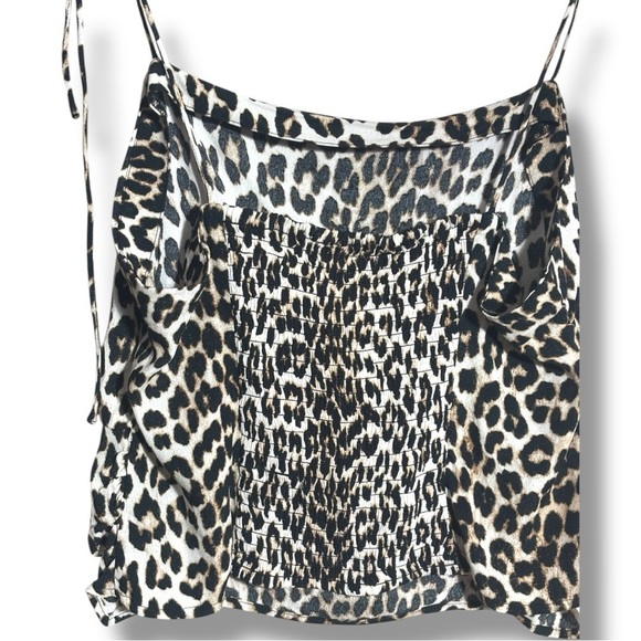 H&M NWT Tie Strap Rouched Back Light Beige/Leopard Print Draped Camisole Top - Picture 12 of 15